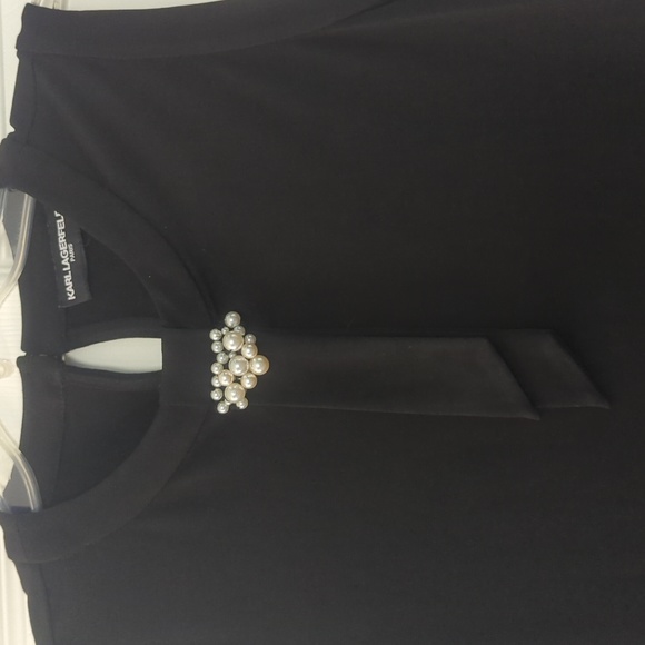 Karl Lagerfeld faux pearl tank Embellished Tie-Accented Knit Top - Picture 3 of 12